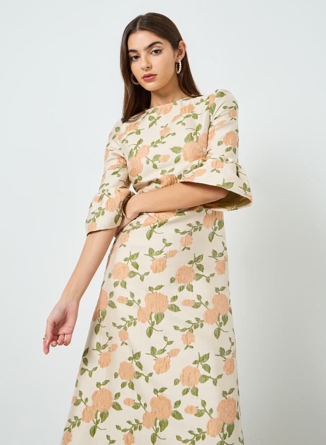 Styli Women Beige Floral Maxi Dress with 3/4 Sleeves - Image 1